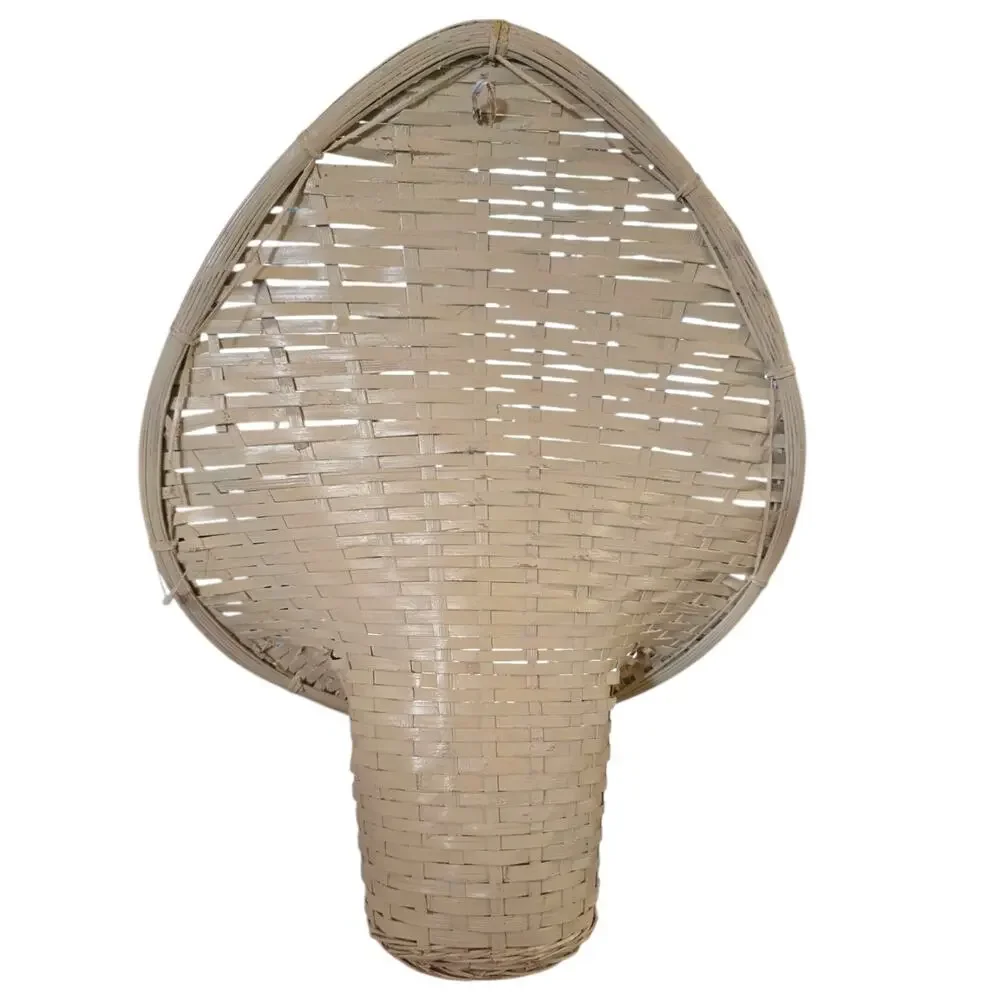 Vintage Spade Fan Back Rattan Wicker Basket Hanging Planter MCM Decor